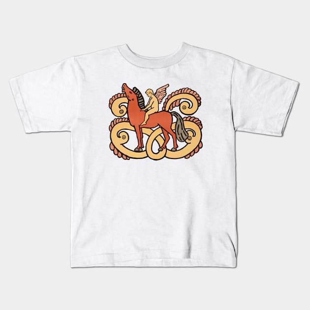 Minoan Mythology Angel on Horse Kids T-Shirt by Marccelus